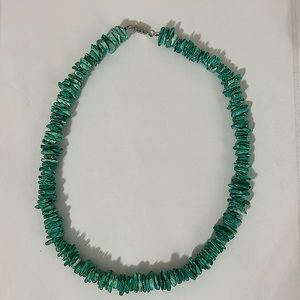 Handmade Dark Aqua Colored Shell Necklace